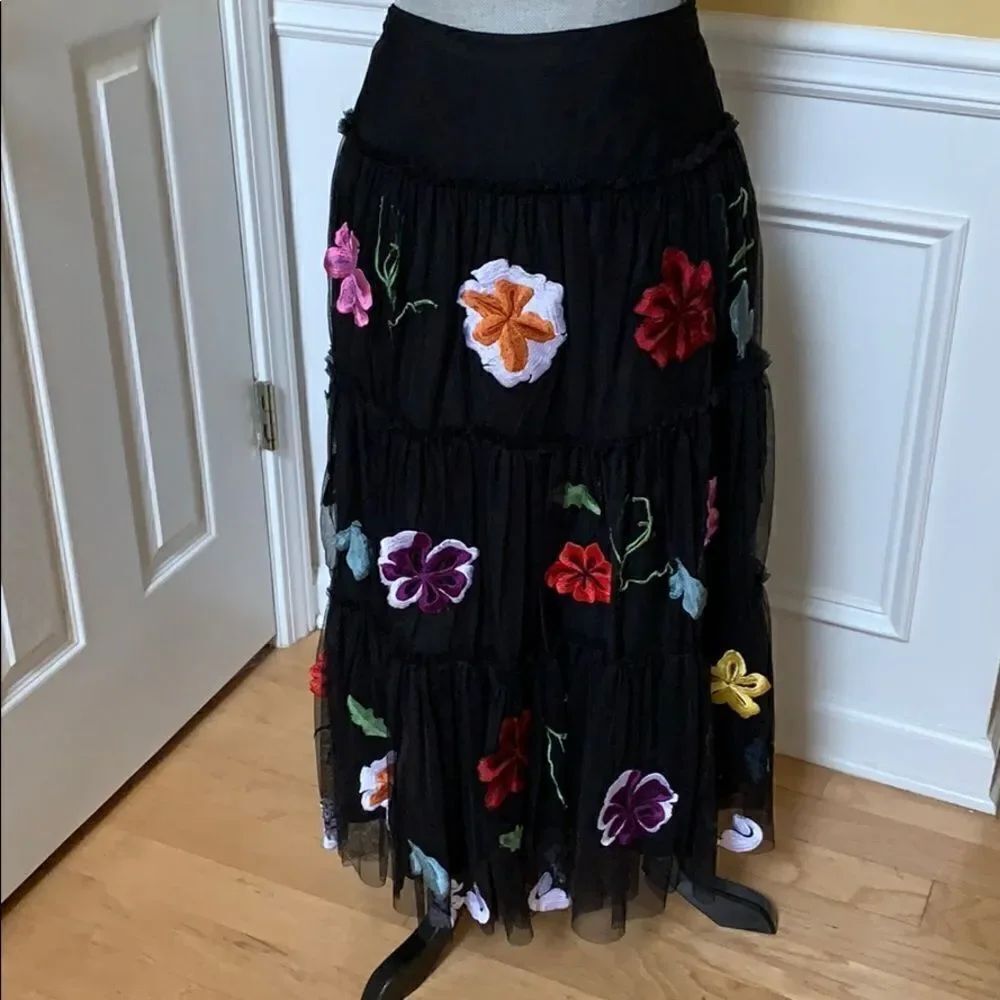 Kenar Black Floral Skirt 